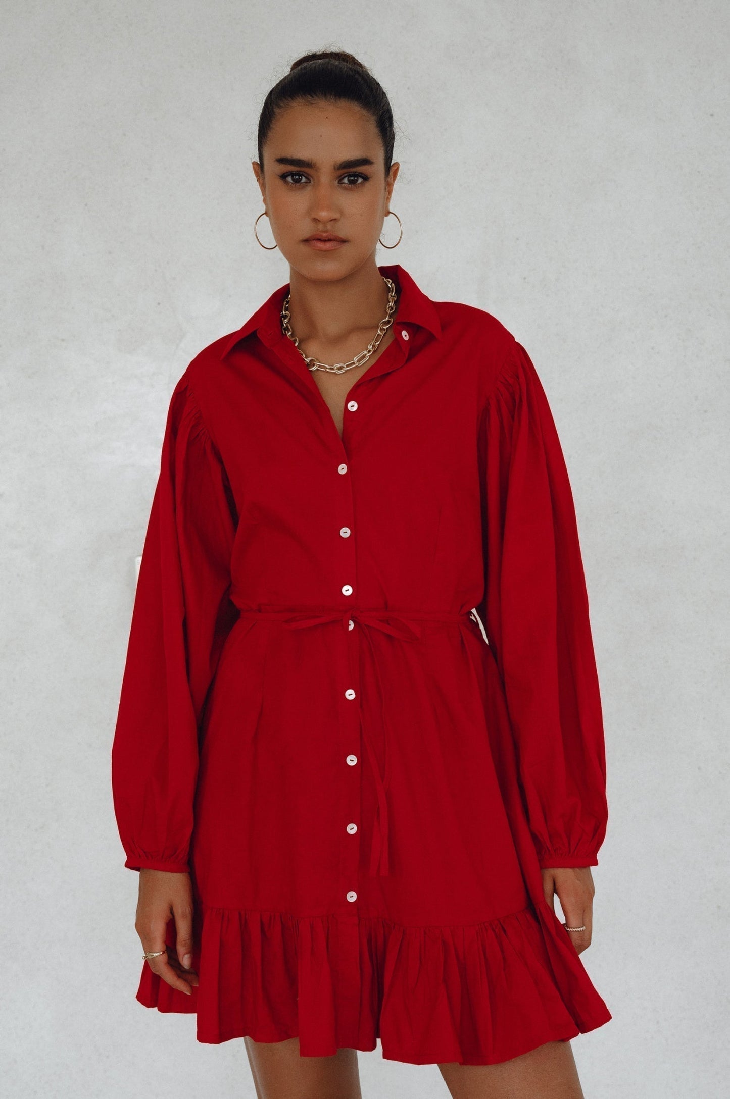 Chic Malina Cotton Mini Dress with Button Details