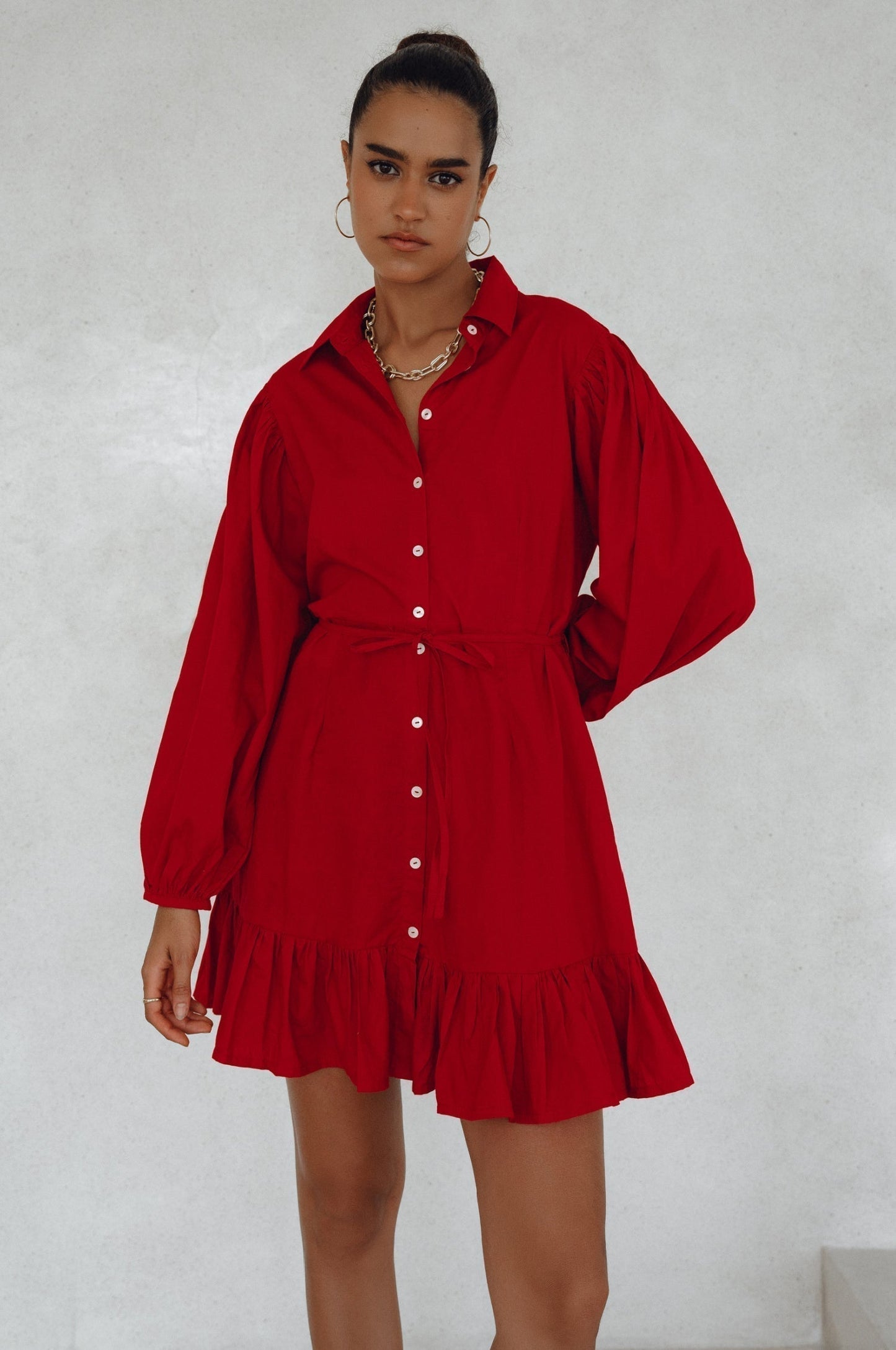 Chic Malina Cotton Mini Dress with Button Details