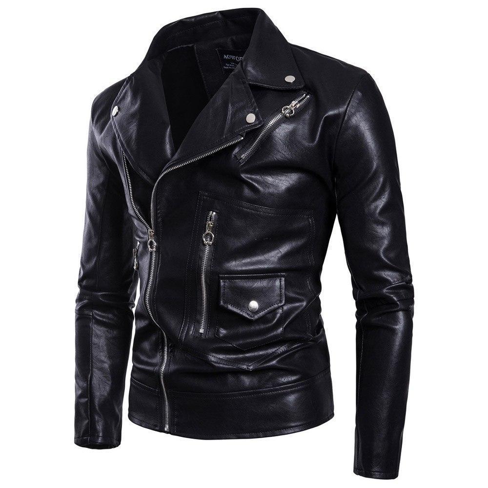 Stylish Men's Casual PU Leather Jacket with Convenient Zip Closure