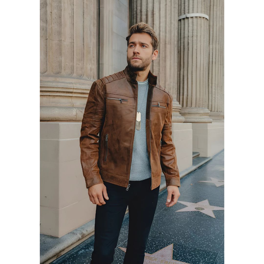 Stylish Men's Authentic Leather Biker Jacket