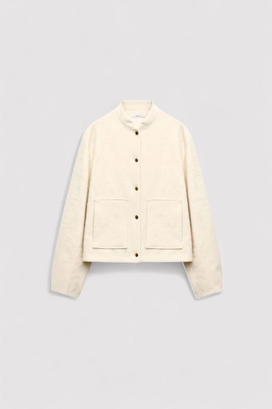 Chic Women's Luxury Bomber Jacket with Stylish Button Pockets and Elegant Stand Collar