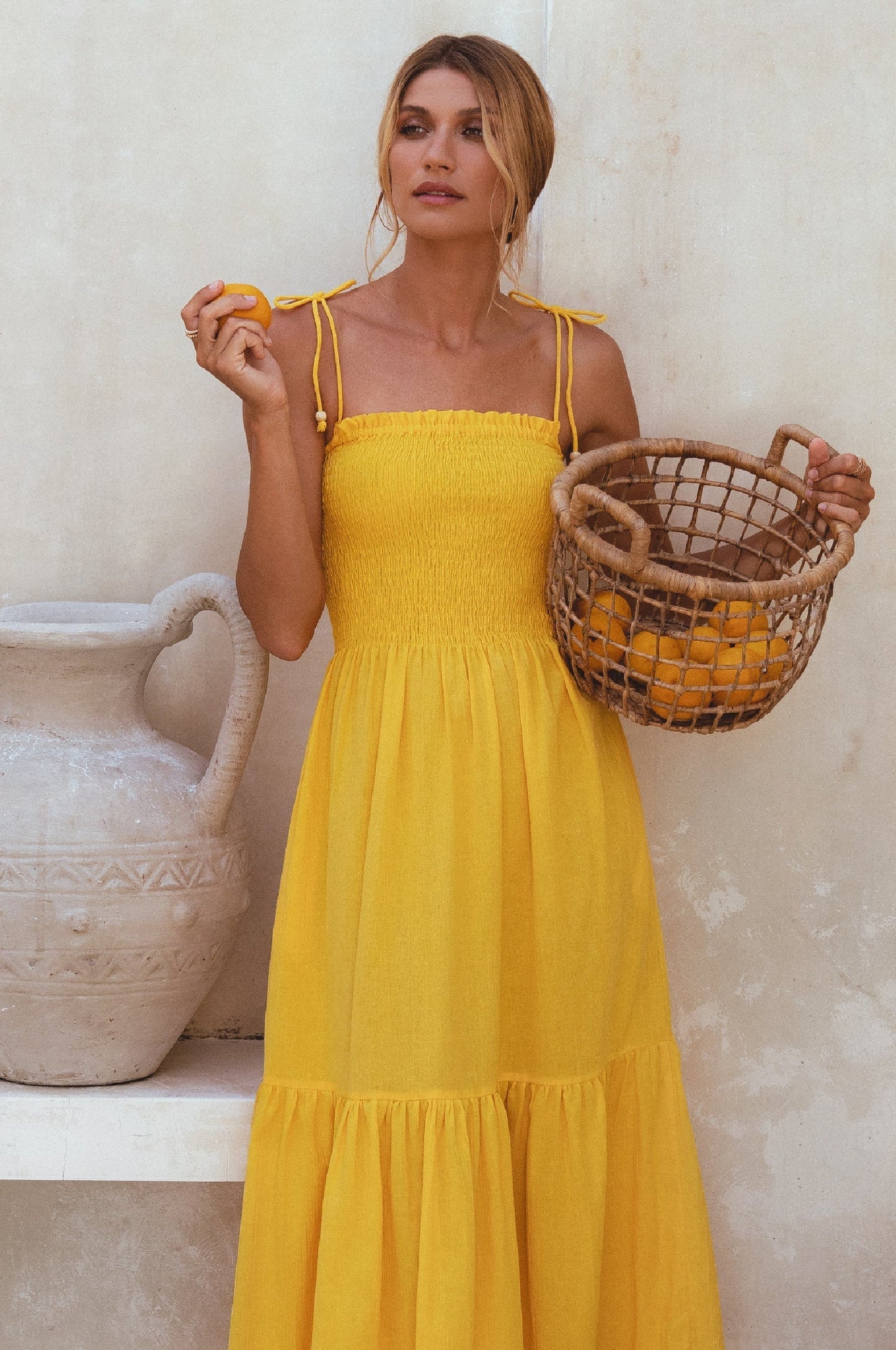 Chic Paradiso Strappy Linen Midi Dress for Effortless Elegance