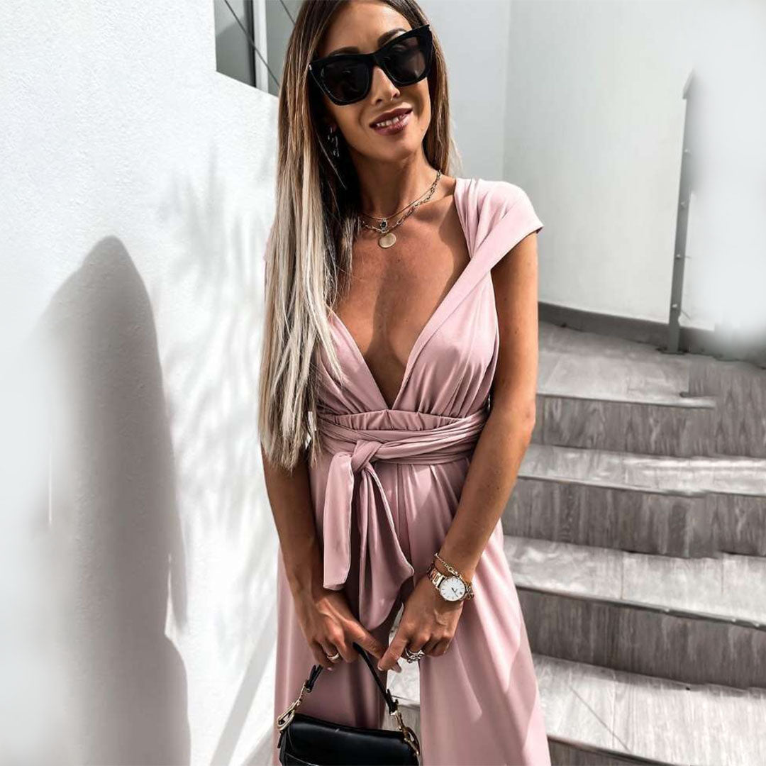 Chic Women's Jumpsuit Featuring a Stunning Deep V-Neckline