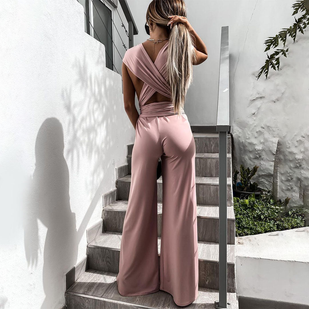 Chic Women's Jumpsuit Featuring a Stunning Deep V-Neckline