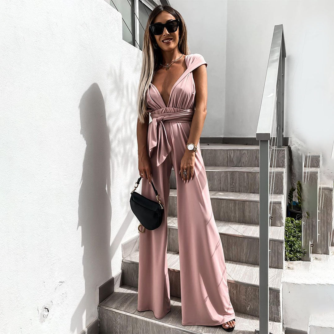 Chic Women's Jumpsuit Featuring a Stunning Deep V-Neckline