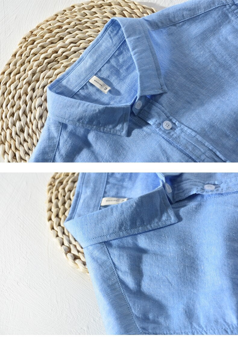 Long Sleeve Linen Shirt in Solid Color