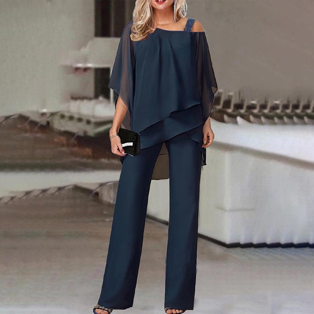 Chic Women's Cold Shoulder Jumpsuit - Flowing & Fashionable