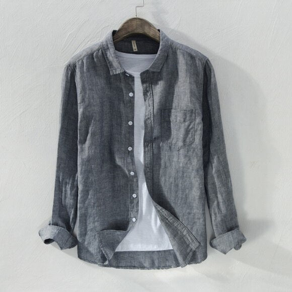 Long Sleeve Linen Shirt in Solid Color