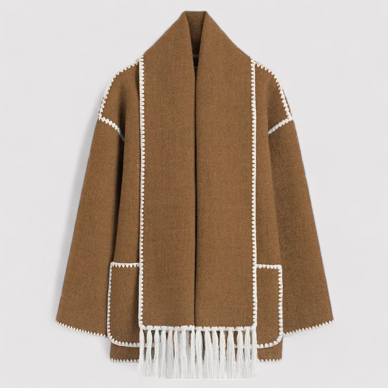Chic Fringed Scarf Jacket by Trendbits