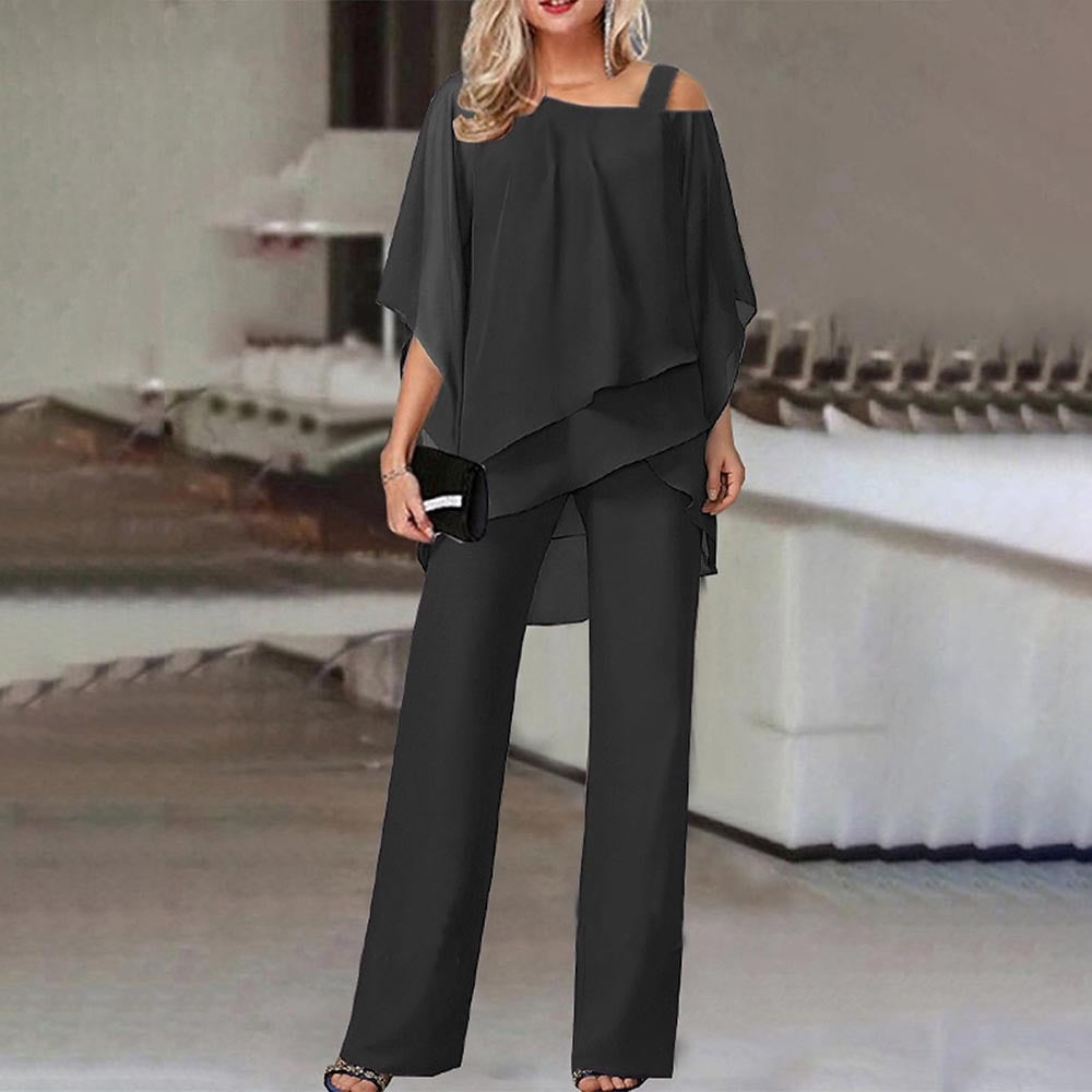 Chic Women's Cold Shoulder Jumpsuit - Flowing & Fashionable