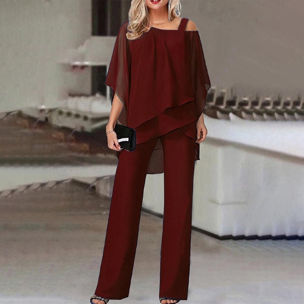 Chic Women's Cold Shoulder Jumpsuit - Flowing & Fashionable