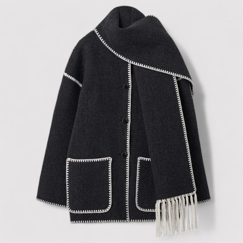 Chic Fringed Scarf Jacket by Trendbits