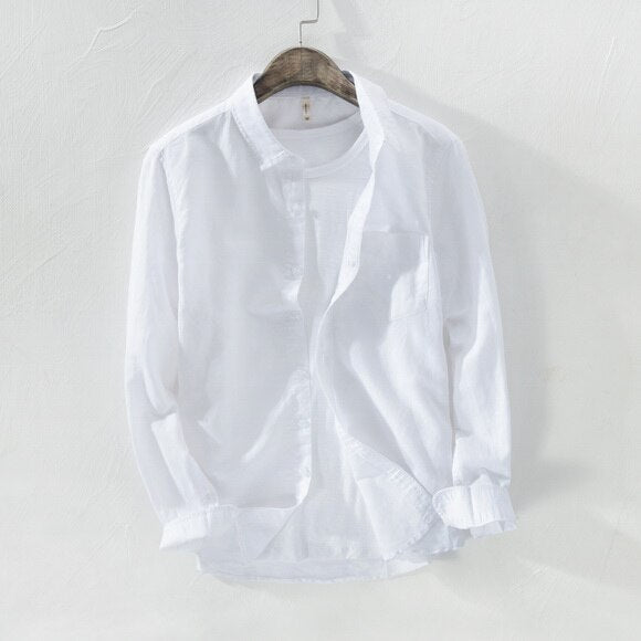 Long Sleeve Linen Shirt in Solid Color
