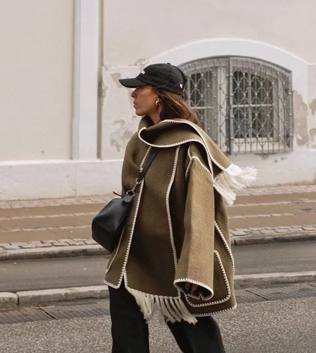 Chic Fringed Scarf Jacket by Trendbits