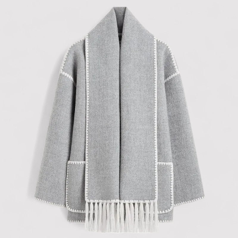 Chic Fringed Scarf Jacket by Trendbits