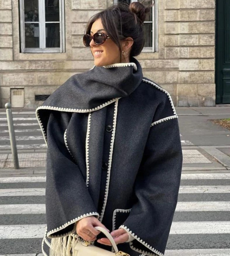 Chic Fringed Scarf Jacket by Trendbits