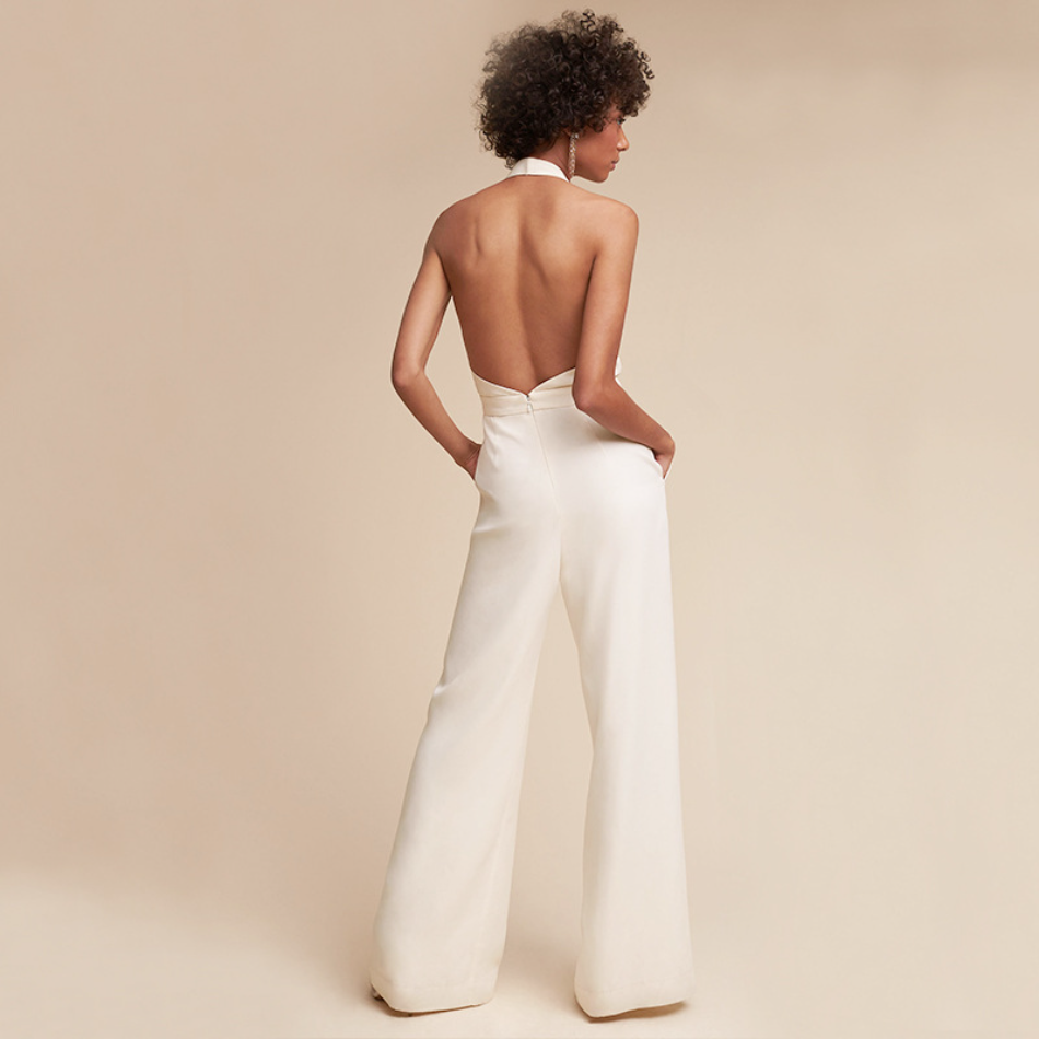 Chic Women's Sleeveless Jumpsuit - Stunning Deep V-Neck - Flattering Wide-Leg Design - Perfect for Formal Occasions