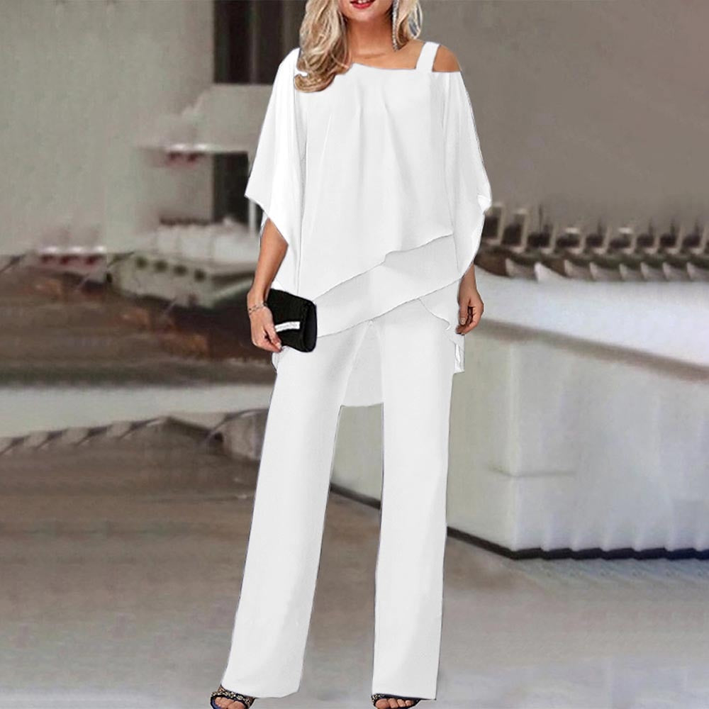 Chic Women's Cold Shoulder Jumpsuit - Flowing & Fashionable