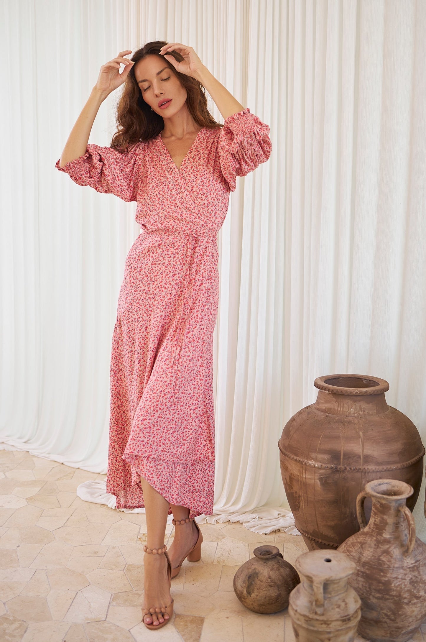 Nautical Charm: Handmade Puff Sleeve Wrap Dress in 100% Cotton