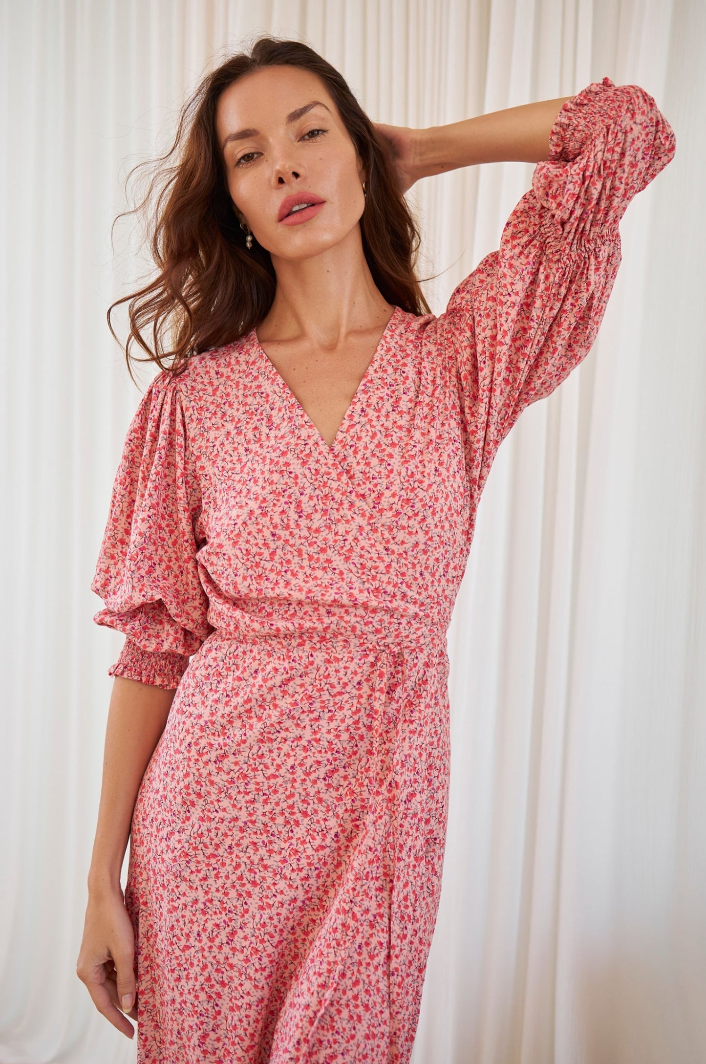 Nautical Charm: Handmade Puff Sleeve Wrap Dress in 100% Cotton