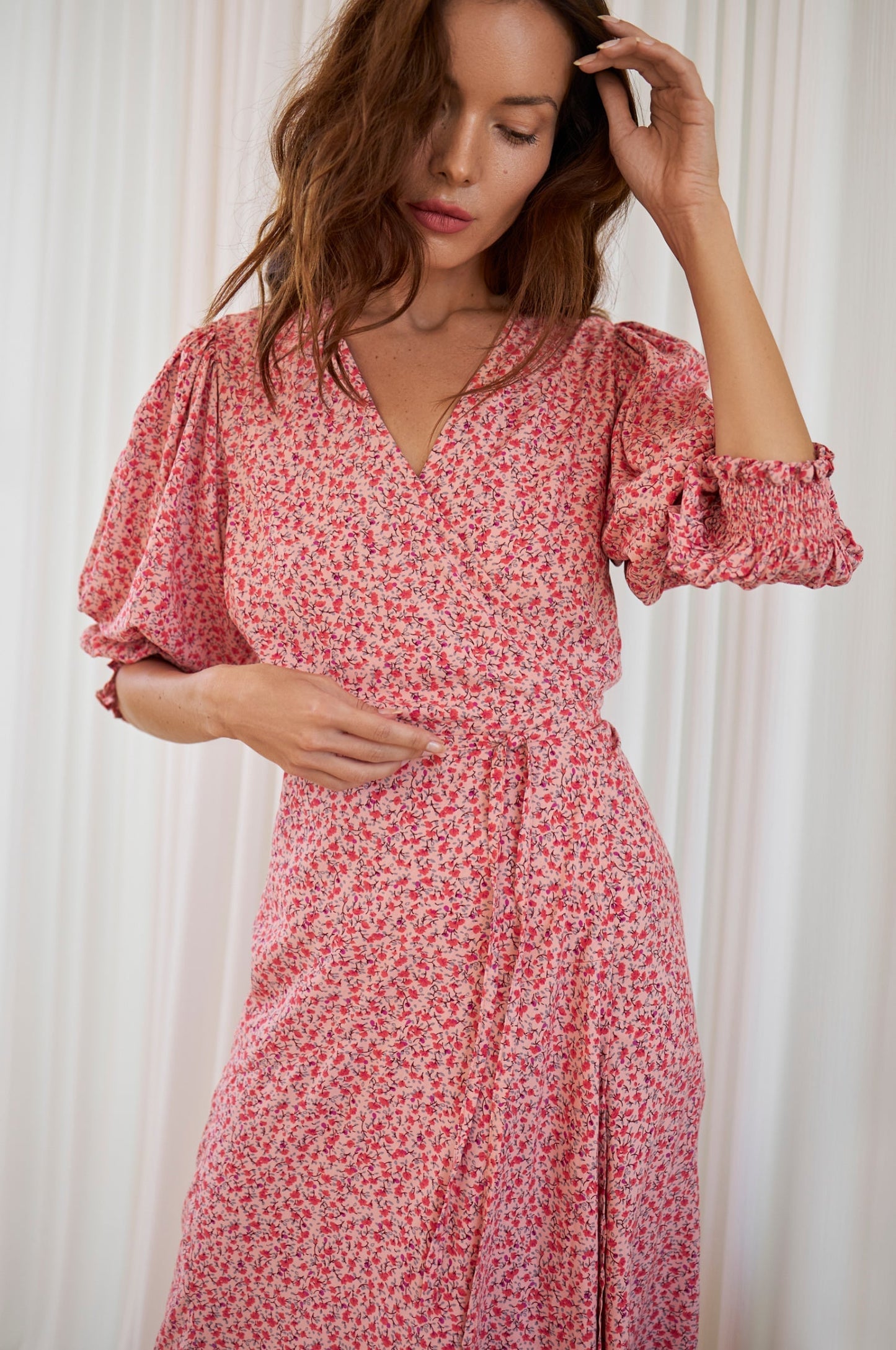 Nautical Charm: Handmade Puff Sleeve Wrap Dress in 100% Cotton