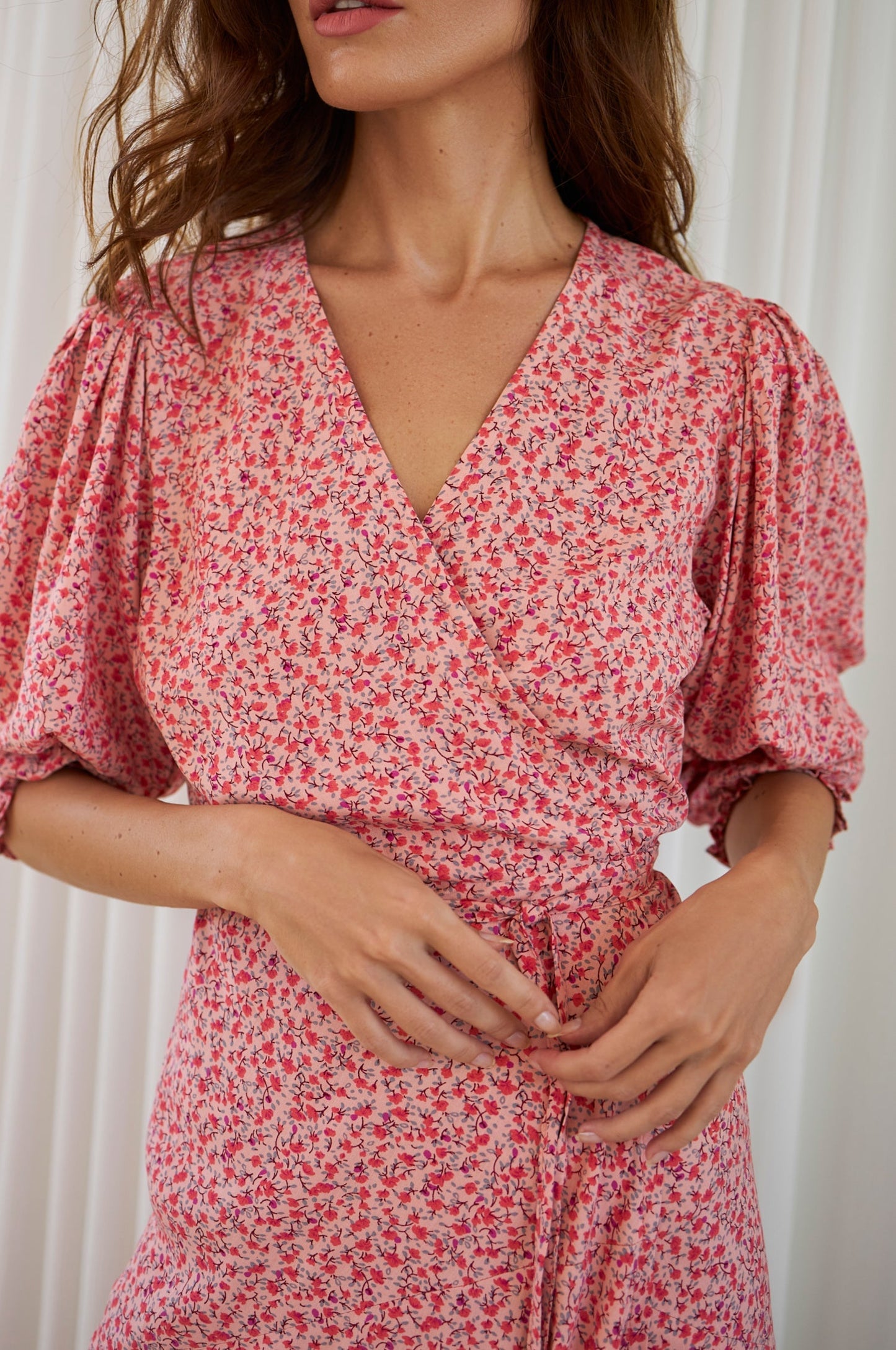 Nautical Charm: Handmade Puff Sleeve Wrap Dress in 100% Cotton