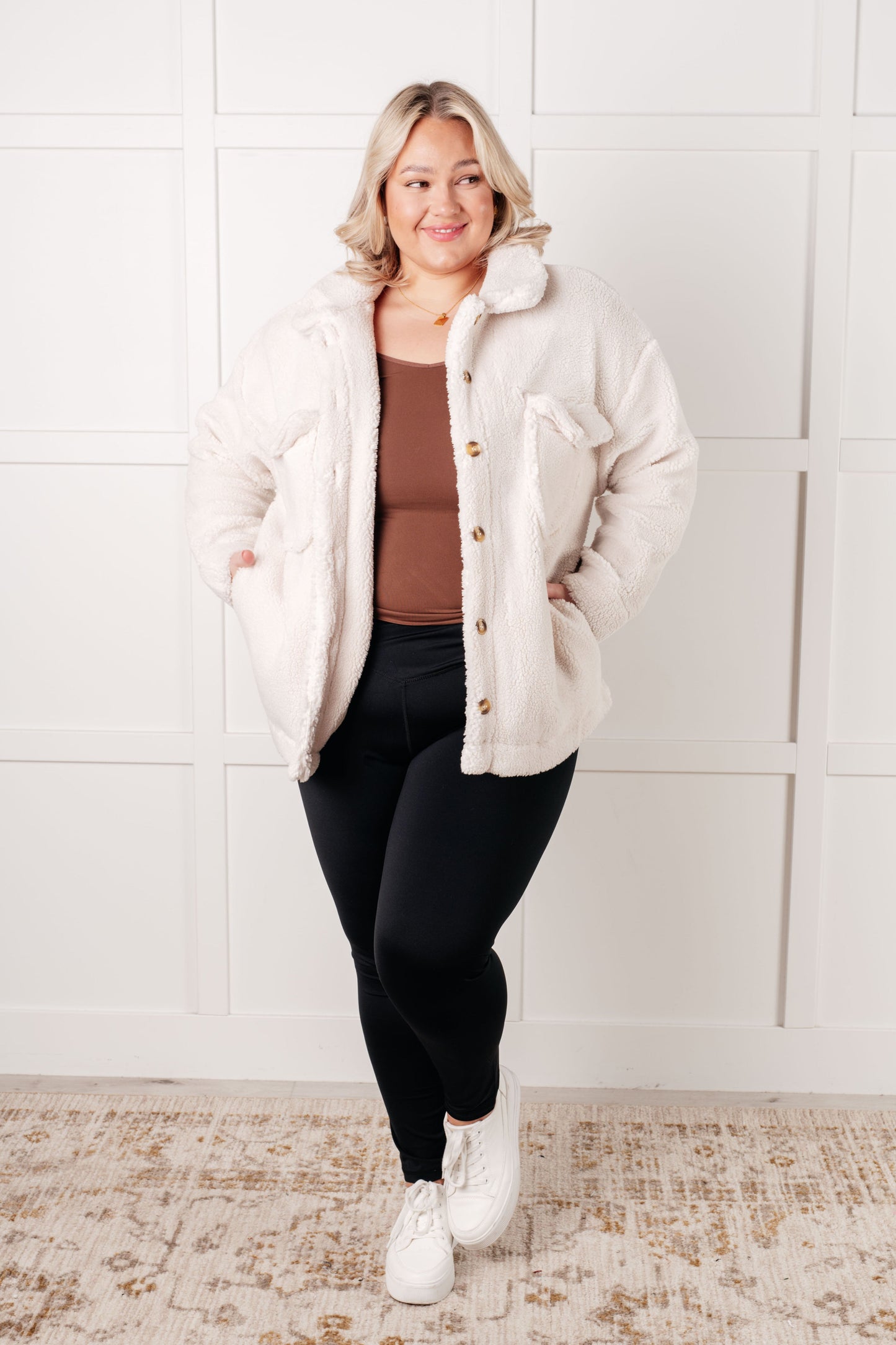 Cozy White Sherpa Coat with Elegant Shroud
