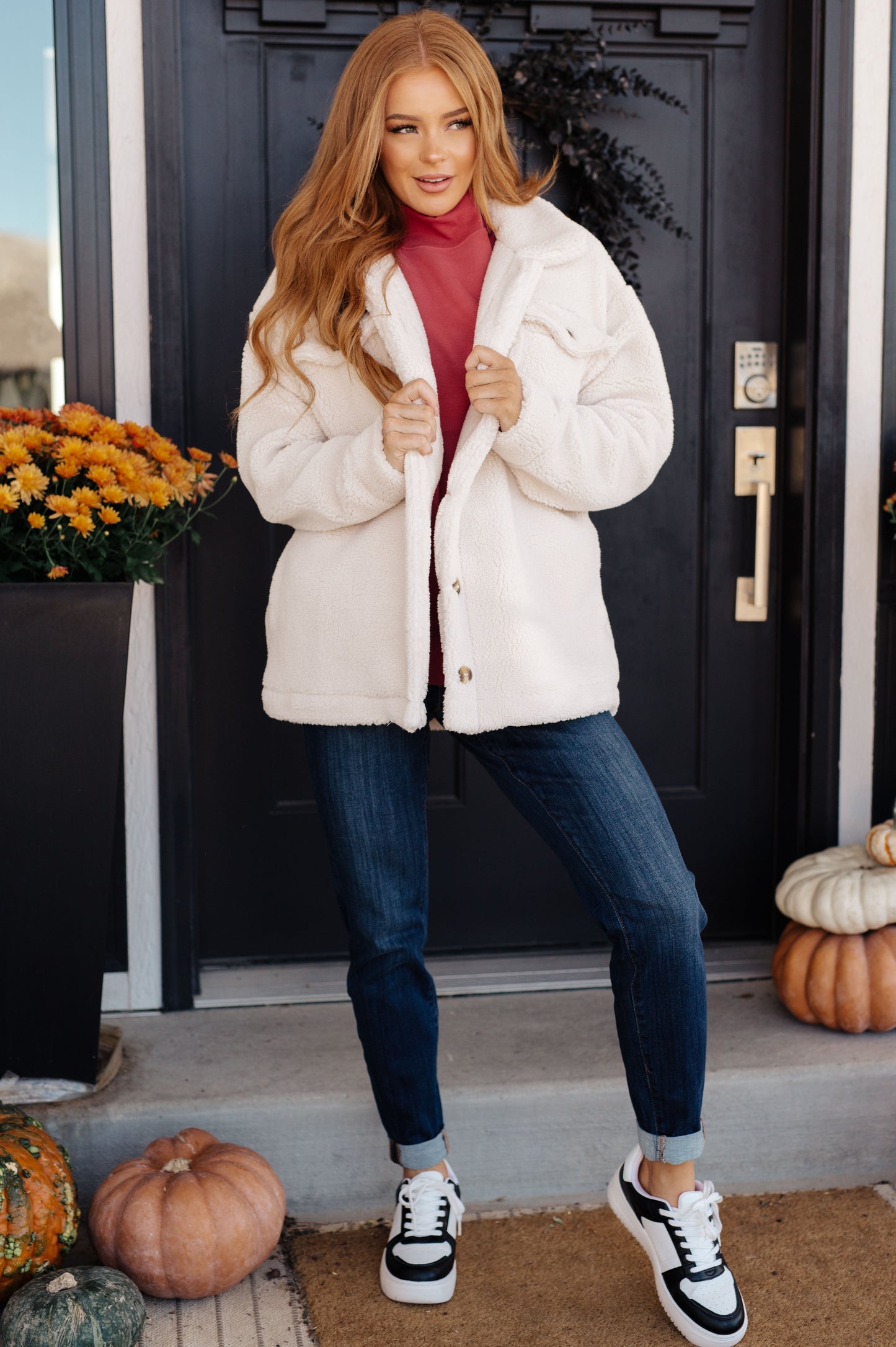 Cozy White Sherpa Coat with Elegant Shroud