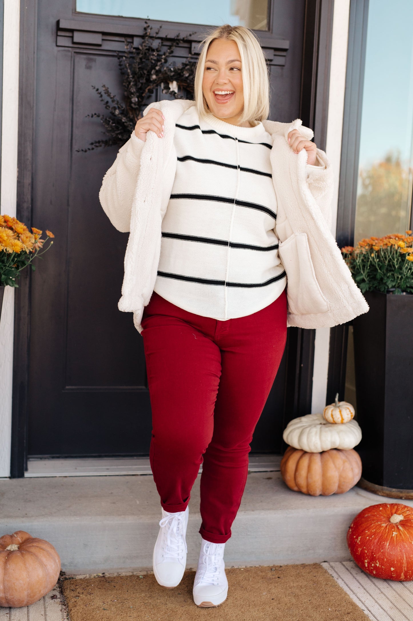 Cozy White Sherpa Coat with Elegant Shroud