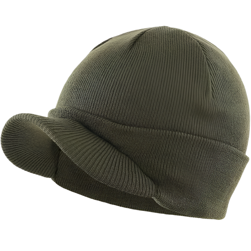 Stylish and Warm: Men's Double-Knit Cuffed Beanie Hat with Brim for Winter Comfort