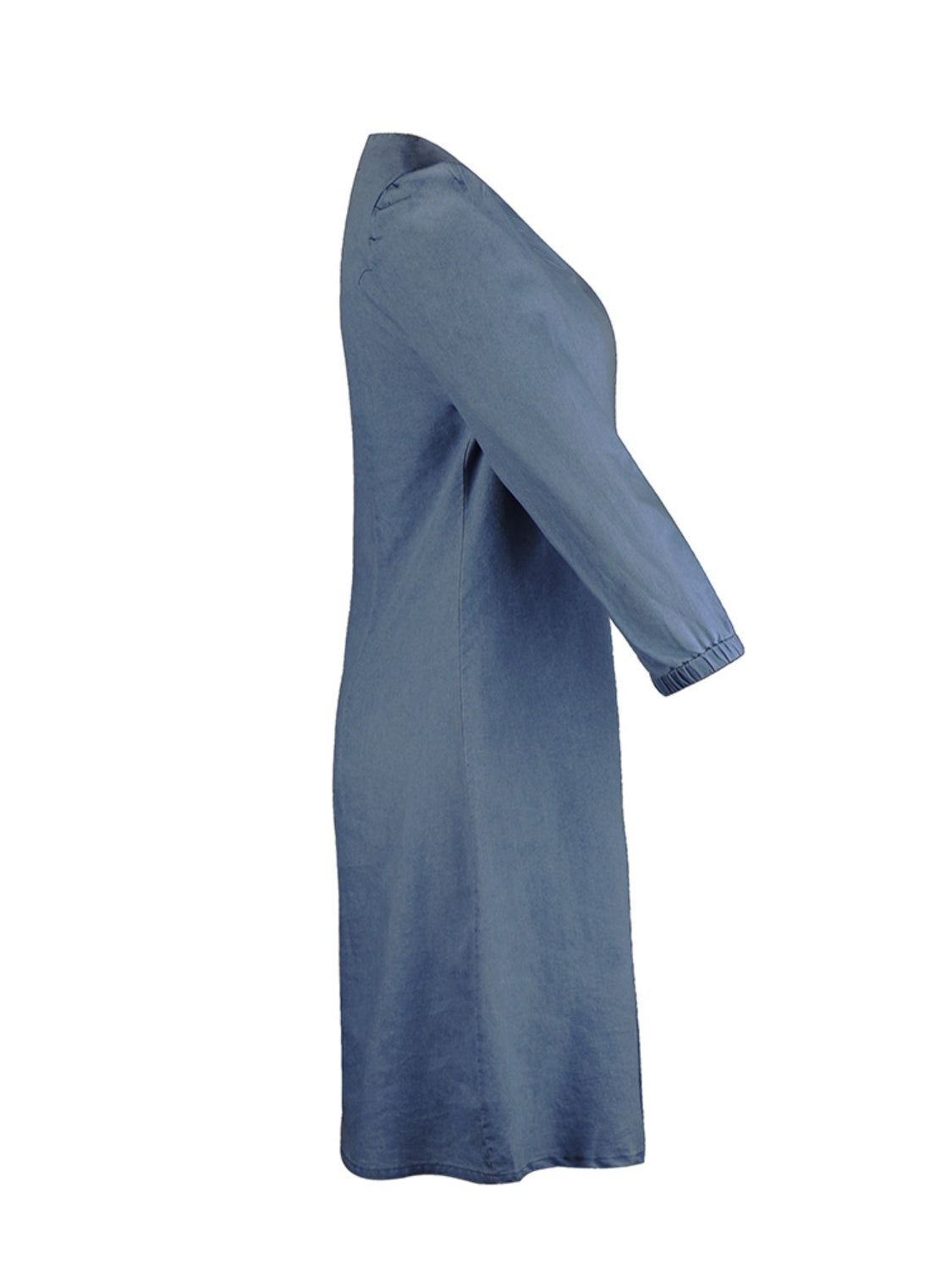 Chic V-Neck Denim Dress with Stylish Half Sleeves