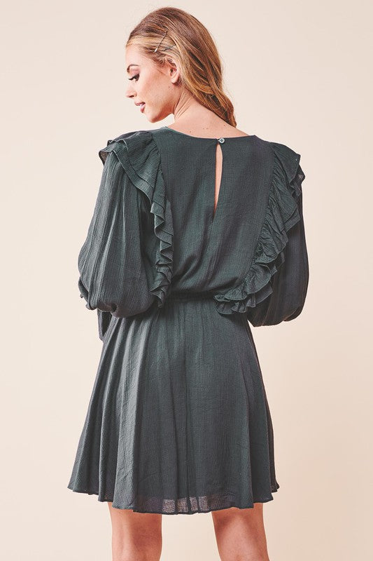 Chic Ruffle Surplice Mini Dress with Tied Detail