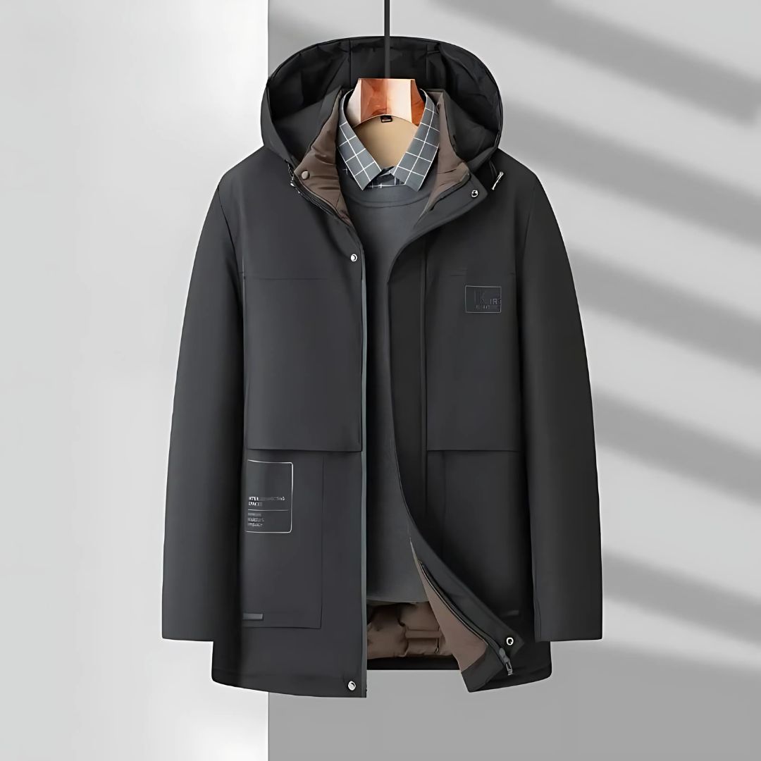 Stylish Men's Hooded Parka Jacket with Zip Closure