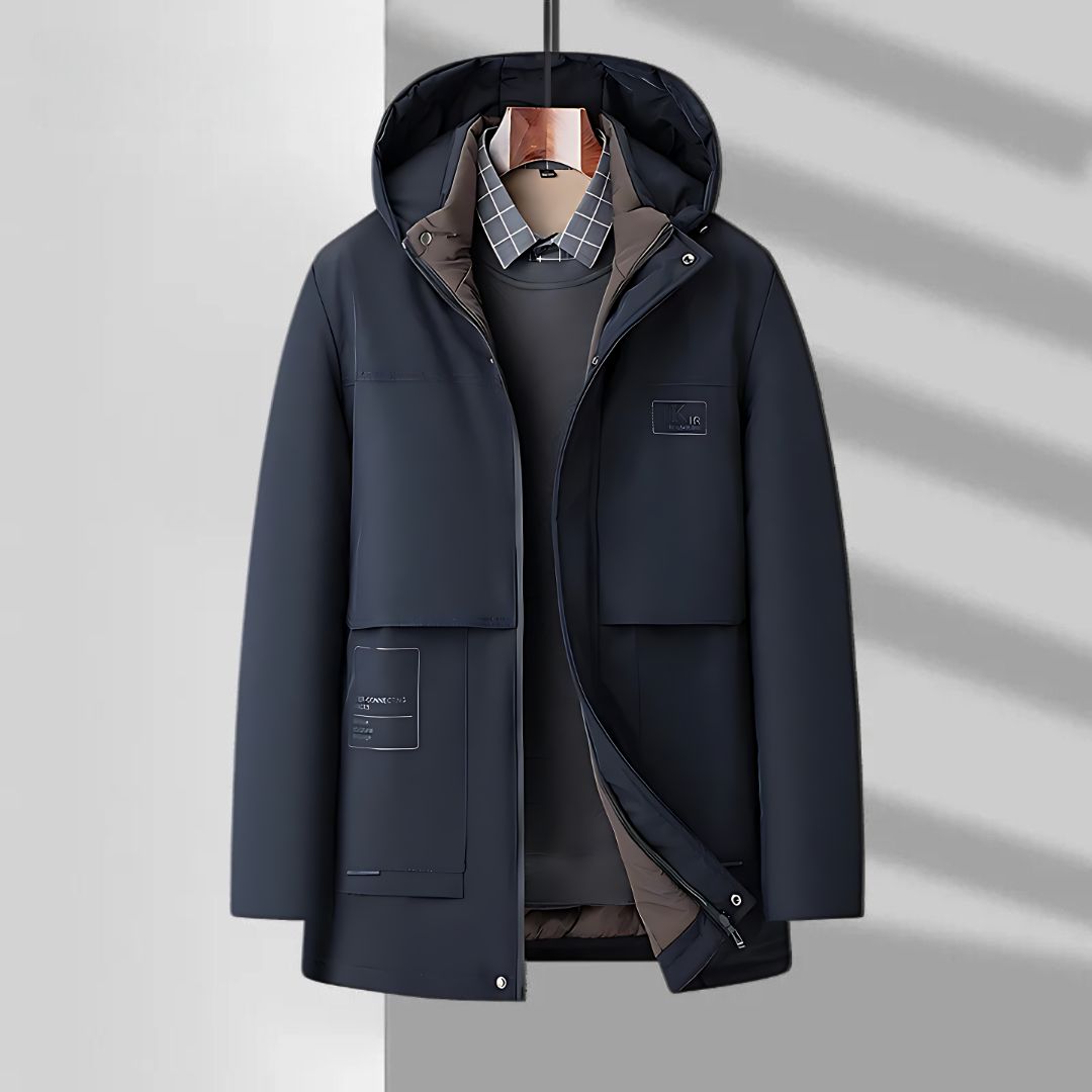Stylish Men's Hooded Parka Jacket with Zip Closure