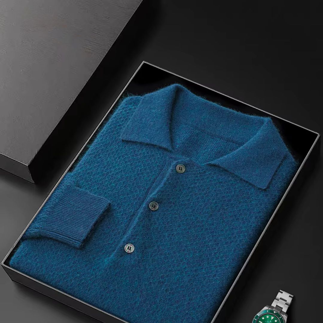 Luxurious Cashmere Sweater in Classic Wool Herringbone for Men