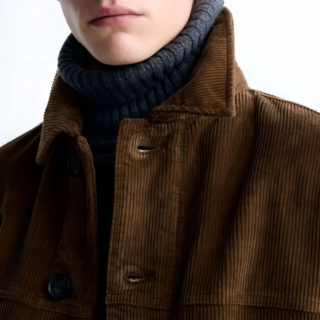 Stylish Brown Corduroy Cargo Jacket for Men