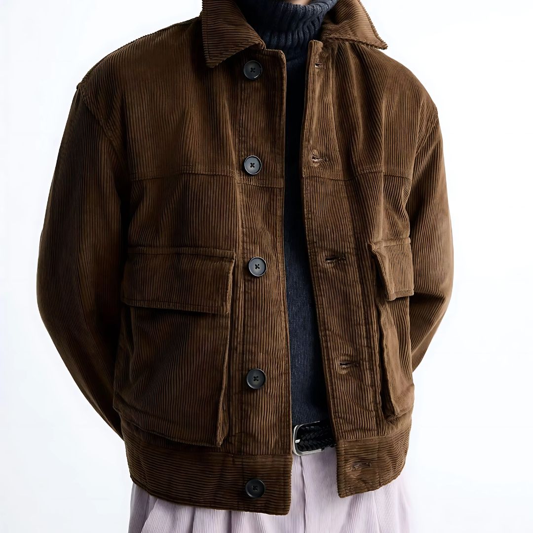 Stylish Brown Corduroy Cargo Jacket for Men