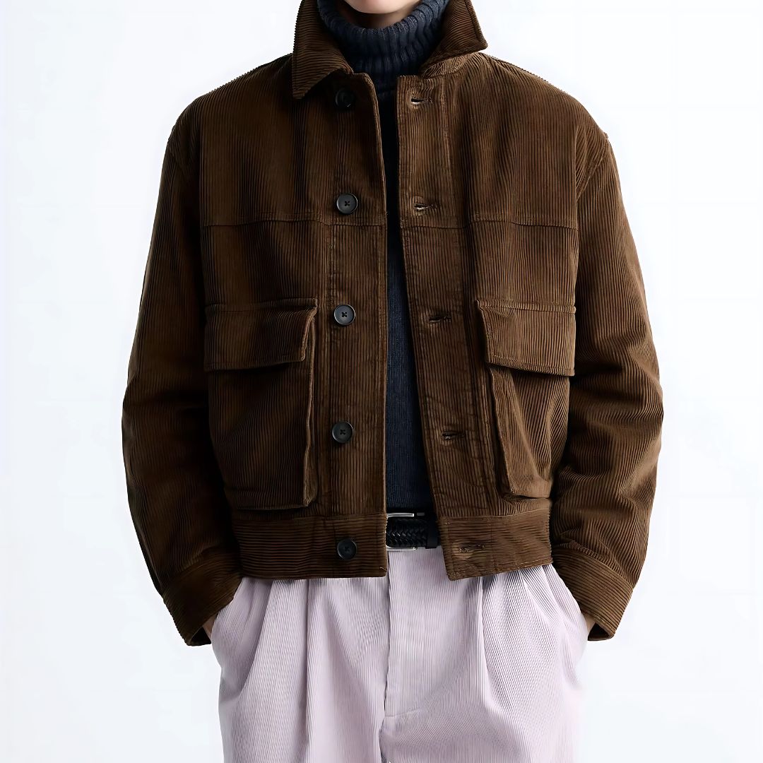 Stylish Brown Corduroy Cargo Jacket for Men