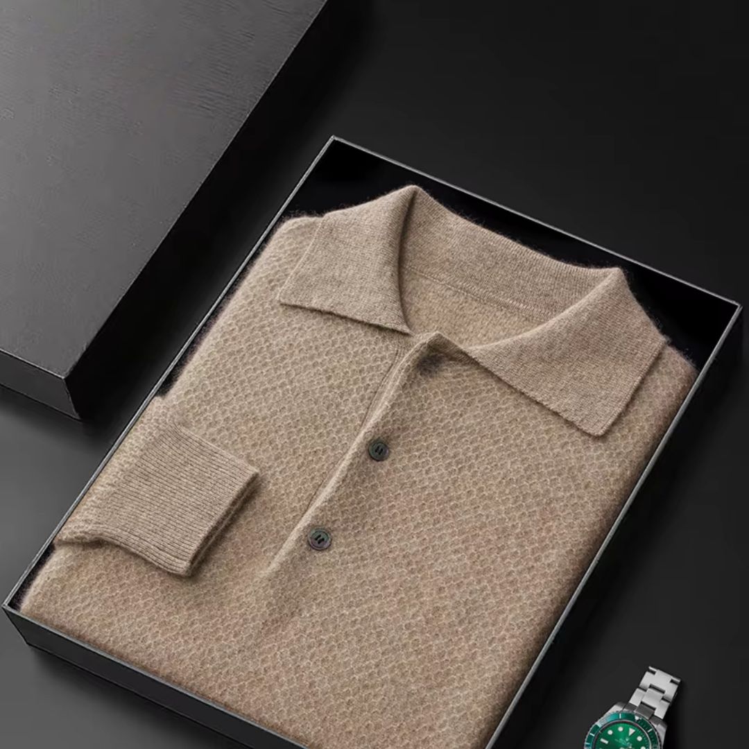 Luxurious Cashmere Sweater in Classic Wool Herringbone for Men