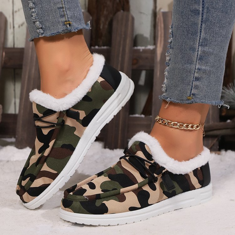 Cozy Fuzzy Camouflage Round Toe Boots for Ultimate Comfort