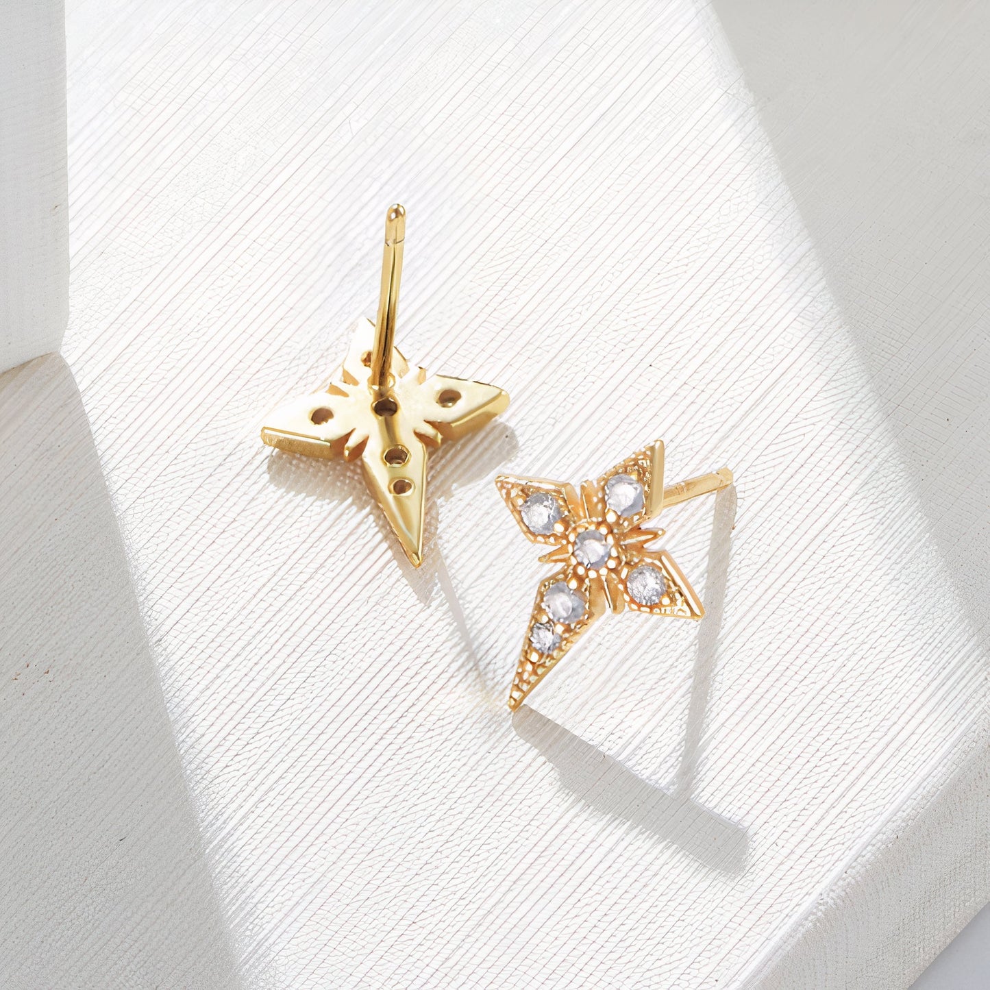Stunning Asymmetrical Celestial Design Stud Earrings in 18k Gold Plated .925 Sterling Silver