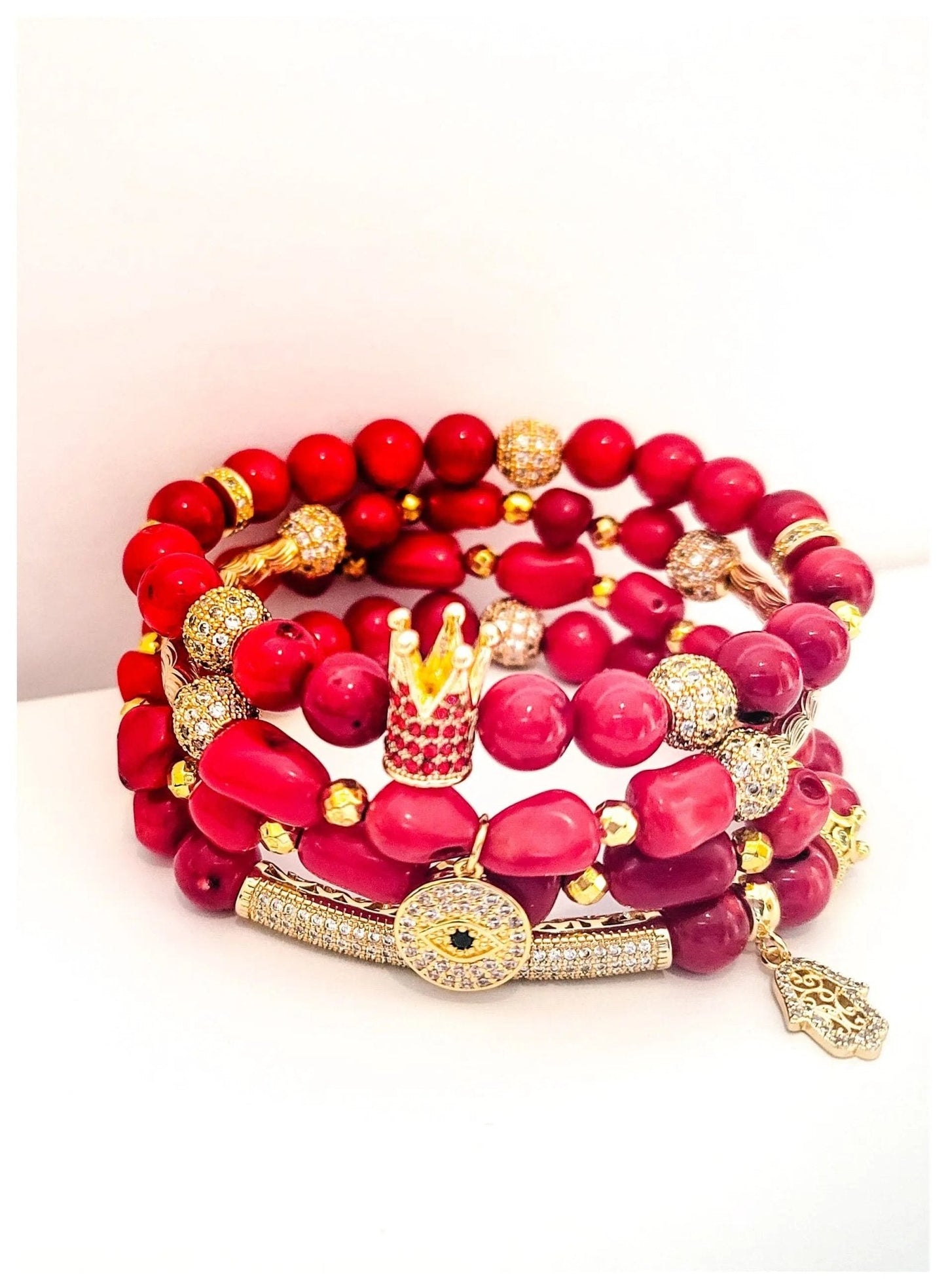 Elegant Coral Crown Bracelet Set