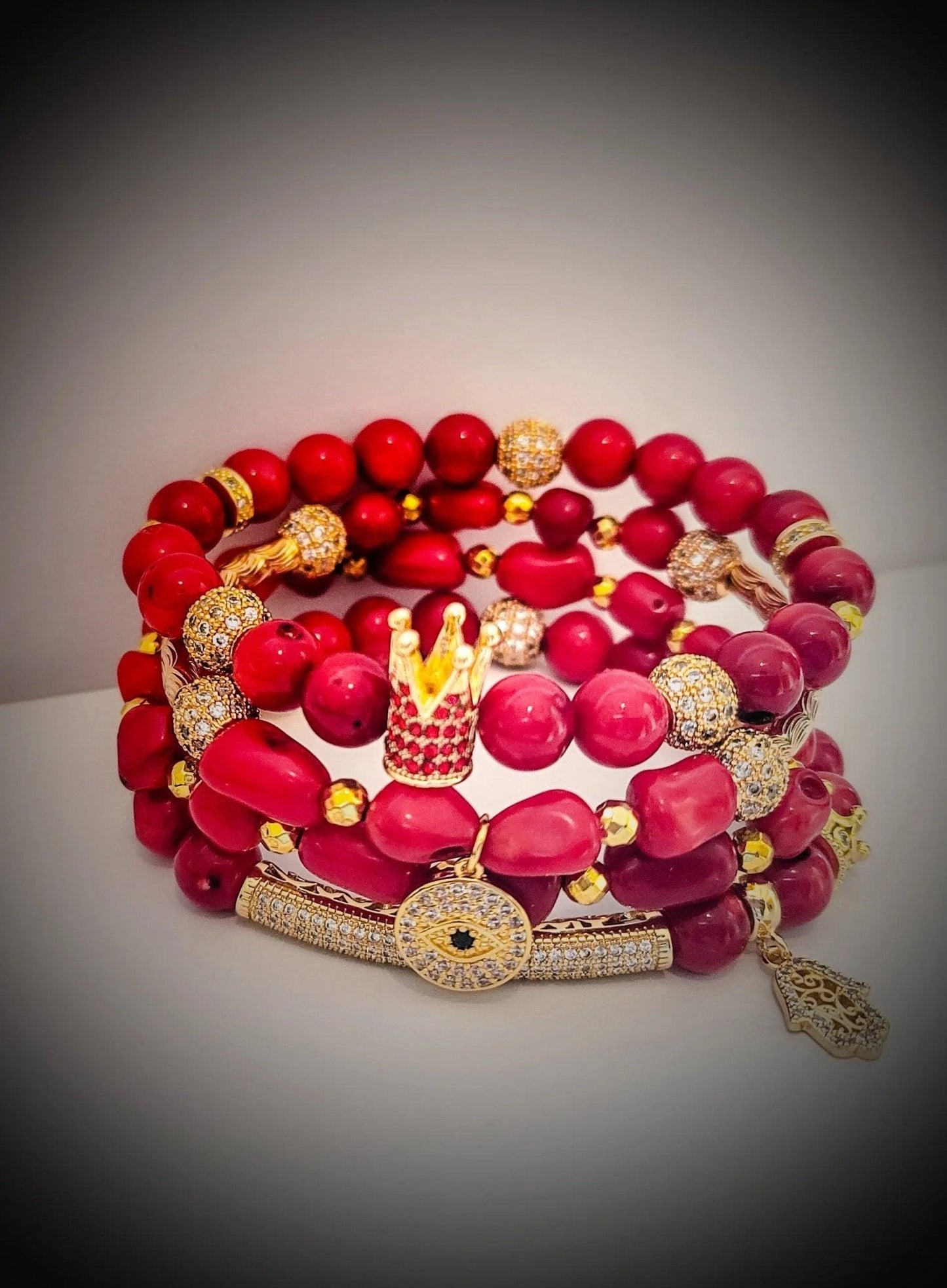 Elegant Coral Crown Bracelet Set