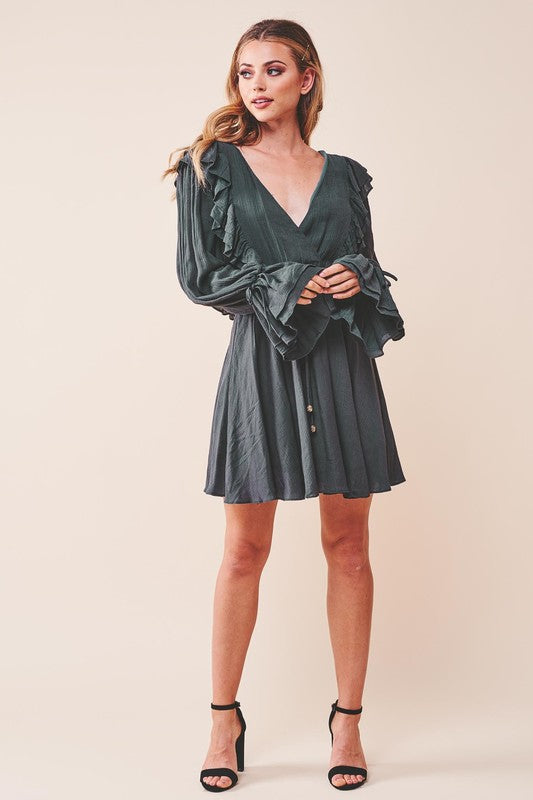 Chic Ruffle Surplice Mini Dress with Tied Detail