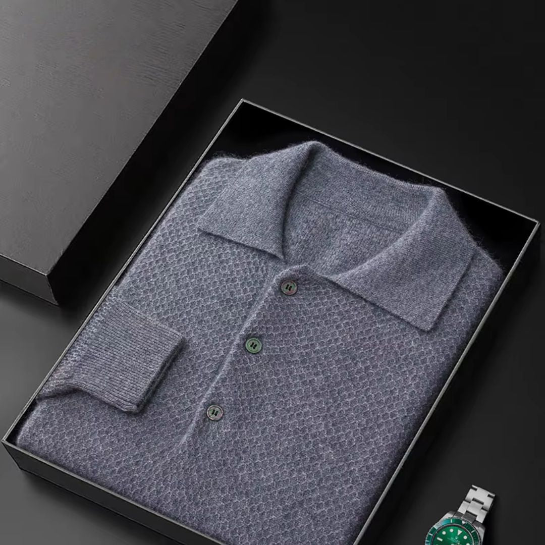 Luxurious Cashmere Sweater in Classic Wool Herringbone for Men