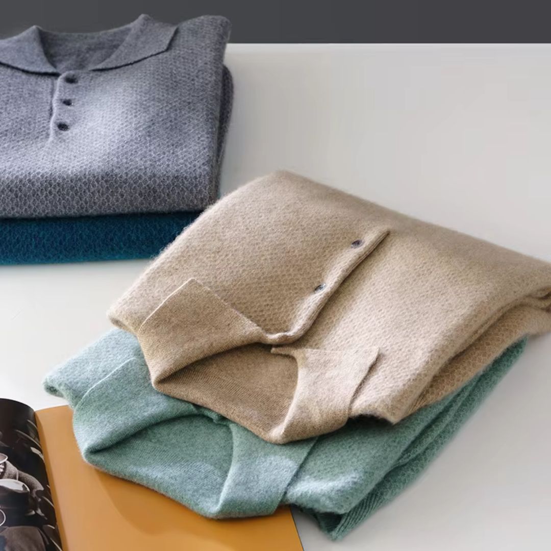 Luxurious Cashmere Sweater in Classic Wool Herringbone for Men
