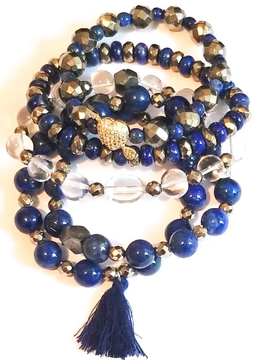 Stunning Stacked Bracelets of Lapis Lazuli and Pyrite