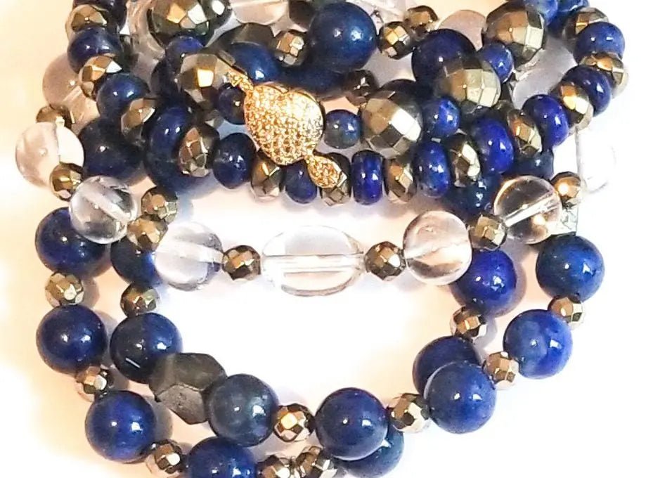 Stunning Stacked Bracelets of Lapis Lazuli and Pyrite