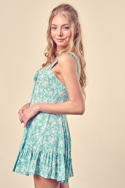 Charming Floral Print Drawstring Romper with Front Detail