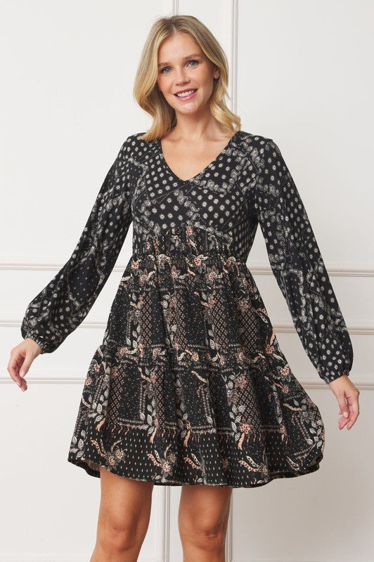 Chic Plus Size Surplice Midi Dress with Peasant Sleeves